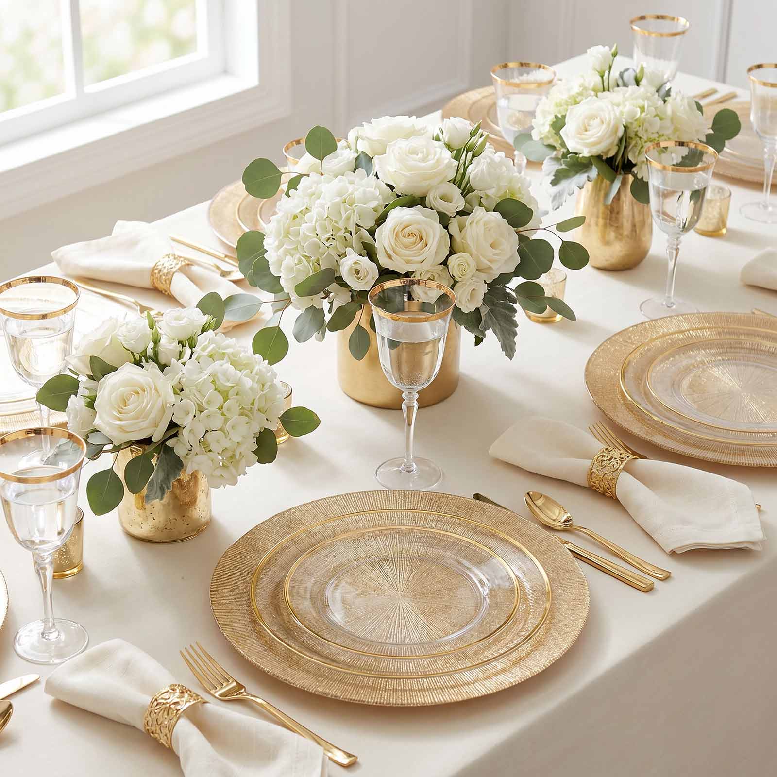 6 Pack Gold Acrylic Charger Plates 13", Round Sunburst Textured Table Chargers - Image 4