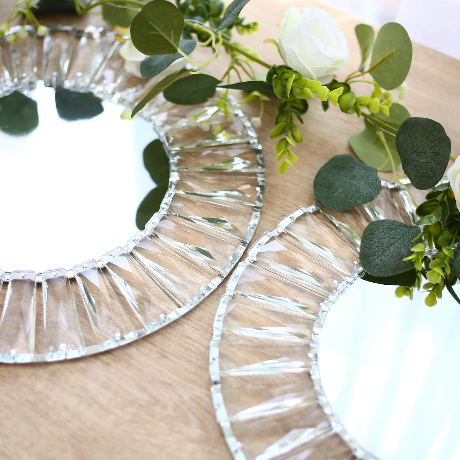 2 Pack Crystal Pendant Metal Charger Plates – 14" Round Silver Mirror Glass Decorative Table Chargers - Image 5