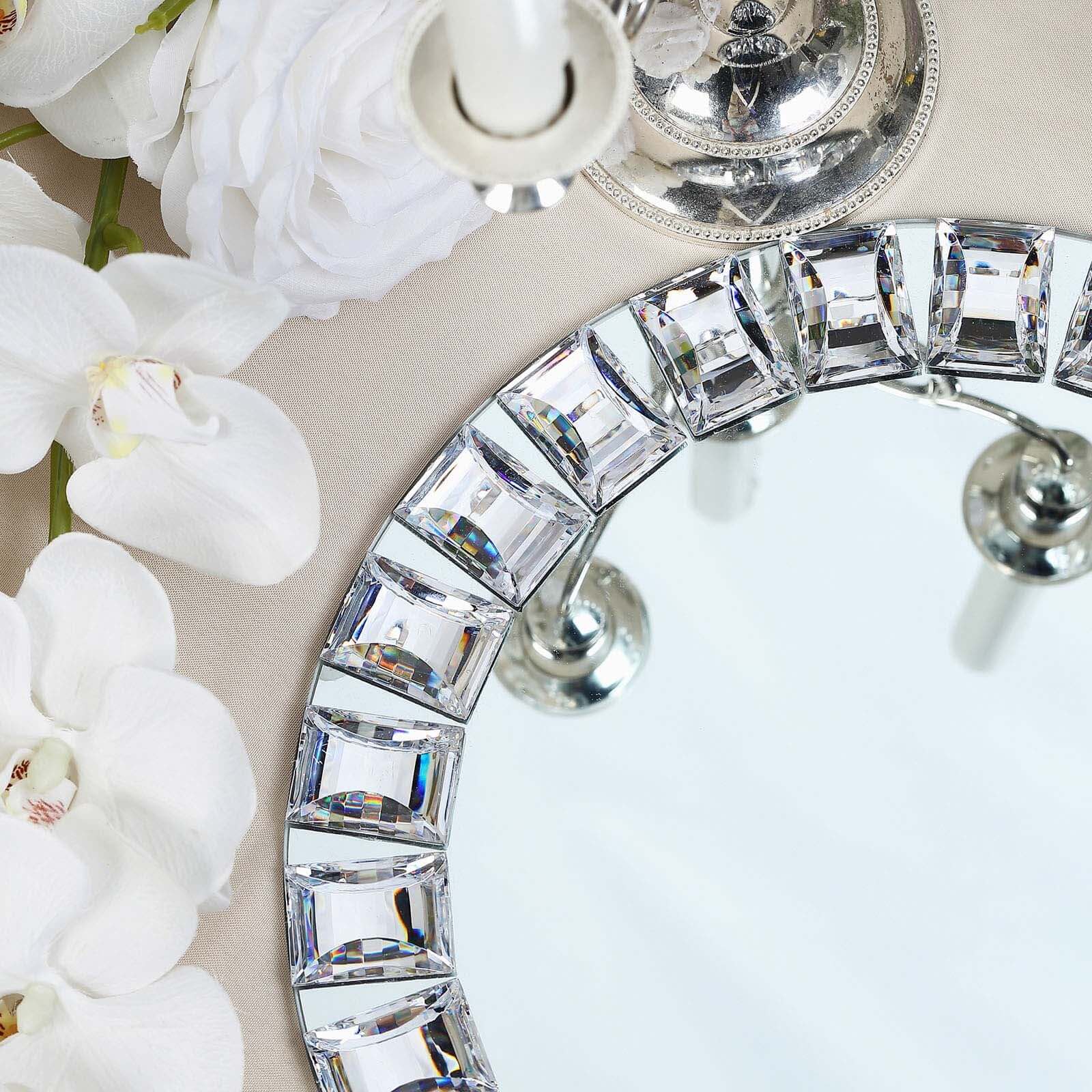 Alternative view of 2-Pack Glass Mirror Charger Plates 13" Round Silver with Jeweled Rim - Premium Decorative Dinner Party Charger Tableware