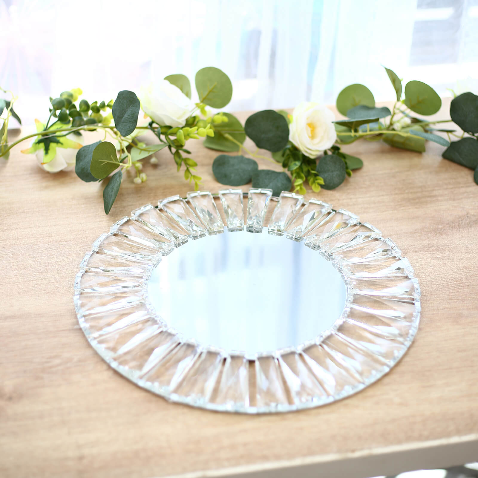 2 Pack Crystal Pendant Metal Charger Plates – 14" Round Silver Mirror Glass Decorative Table Chargers - Image 7